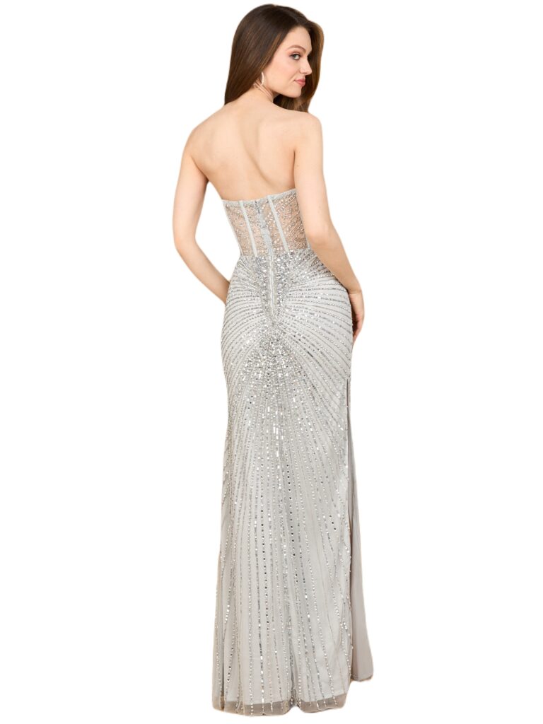 Embellished Strapless Gown with Slit Full Size Image 2