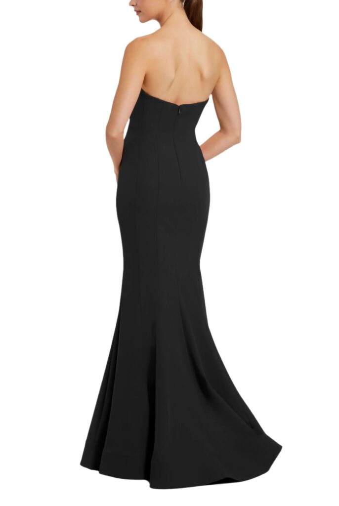 Crepe Strapless Mermaid Gown with 3D Flowers Full Size Image 2