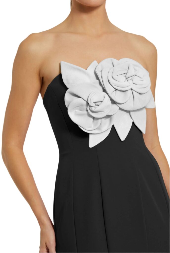 Crepe Strapless Mermaid Gown with 3D Flowers Full Size Image 3