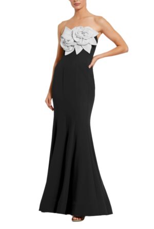 MAC DUGGAL Crepe Strapless Mermaid Gown with 3D Flowers