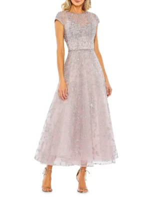 MAC DUGGAL Embellished Jewel Neck A-Line Cocktail Dress