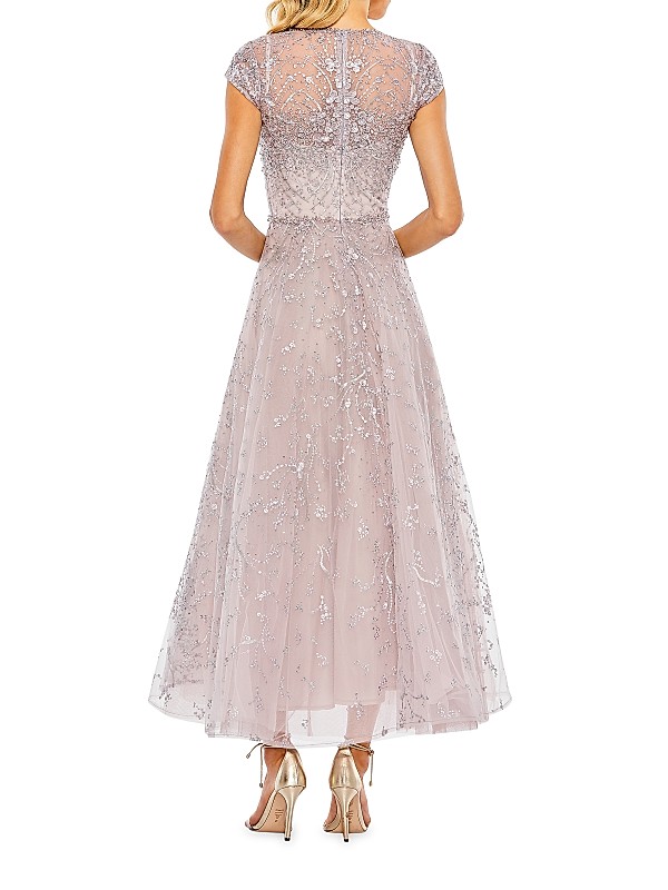 Embellished Jewel Neck A-Line Cocktail Dress Full Size Image 3