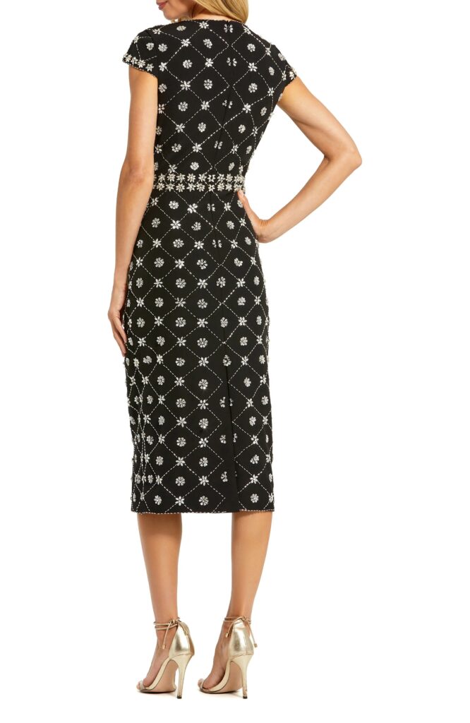 Hand Embellished Cap Sleeve Midi Dress Full Size Image 3