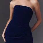 Strapless Draped Velvet Side-Slit Maxi Dress Thumbnail 3