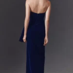 Strapless Draped Velvet Side-Slit Maxi Dress Thumbnail 4