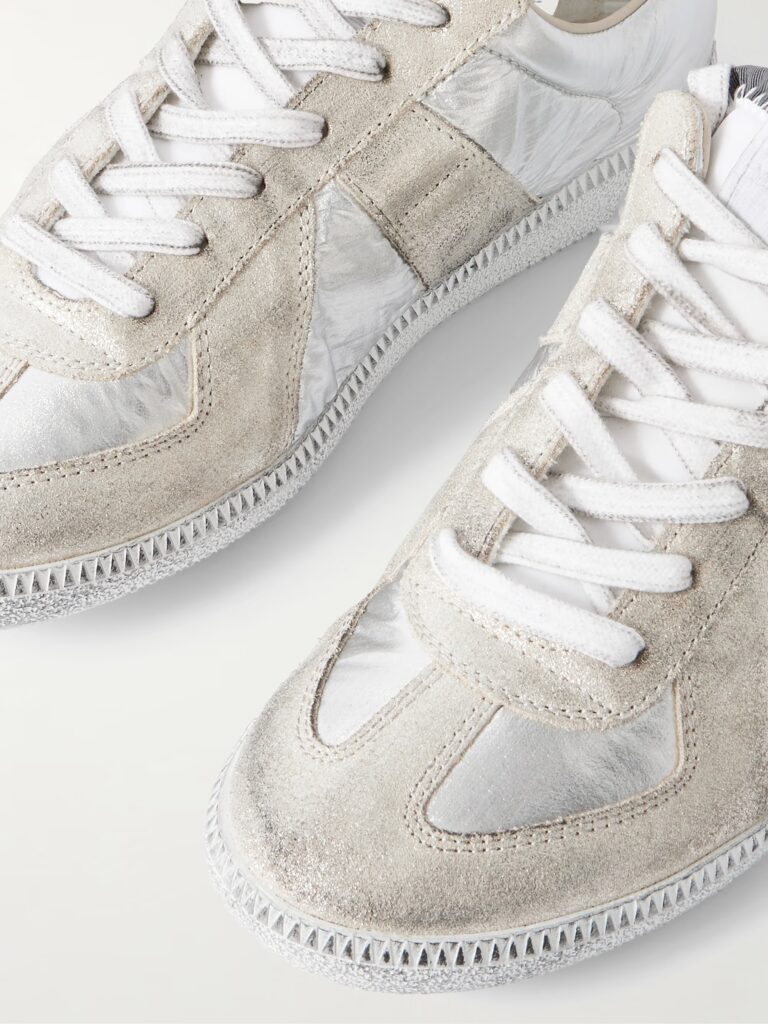 Distressed Metallic Suede and Leather-trimmed Shell Sneakers Full Size Image 4