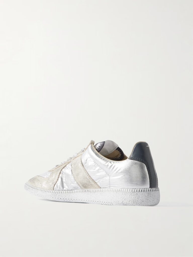 Distressed Metallic Suede and Leather-trimmed Shell Sneakers Full Size Image 2