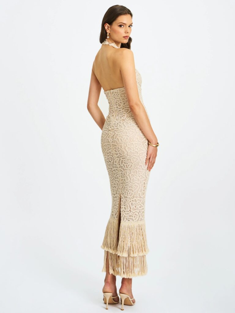 Faelyn Double Fringe Crochet Halter Maxi Dress Full Size Image 4
