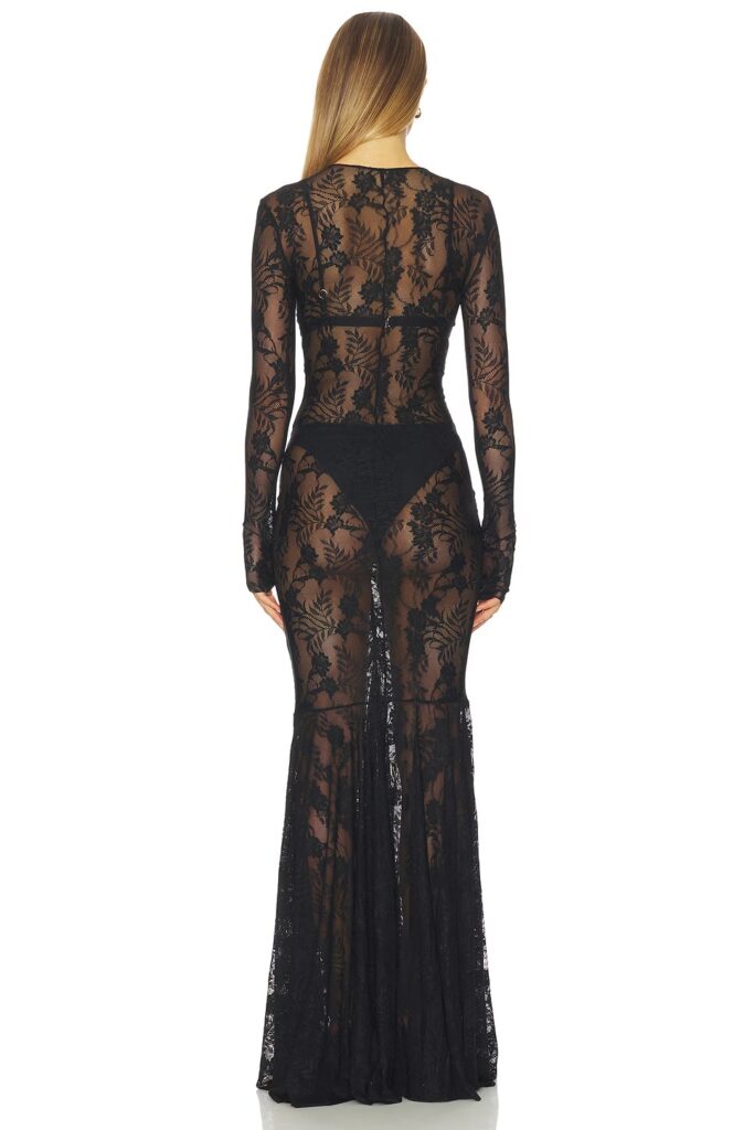 Long Sleeve V Neck Shirred Fishtail Gown Full Size Image 2