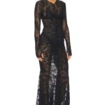 Long Sleeve V Neck Shirred Fishtail Gown Thumbnail 3