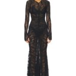 Long Sleeve V Neck Shirred Fishtail Gown Thumbnail 1