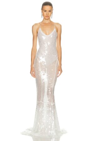 NORMA KAMALI Low Back Fara Slip Fishtail Gown
