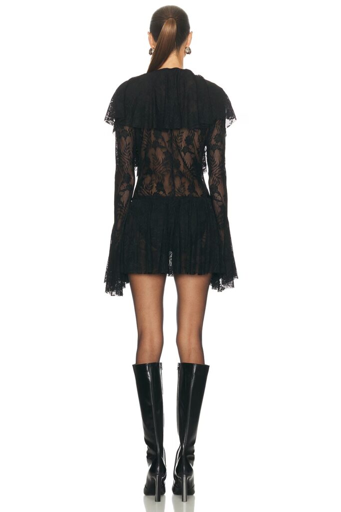 For FWD Long Sleeve Deep V Ruffle Mini Dress Full Size Image 2