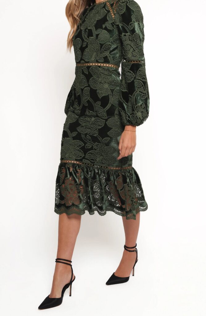 Petal & Pup Pierre Long Sleeve Velvet & Lace Midi Dress Full Size Image 3