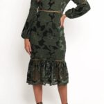 Petal & Pup Pierre Long Sleeve Velvet & Lace Midi Dress Thumbnail 1
