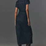 Short-Sleeve Ruched Denim Midi Shirt Dress Thumbnail 2