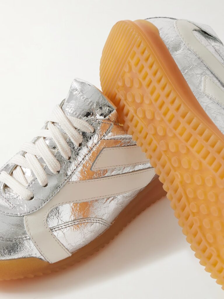 Track Paneled Metallic Crinkled-leather Sneakers Full Size Image 3