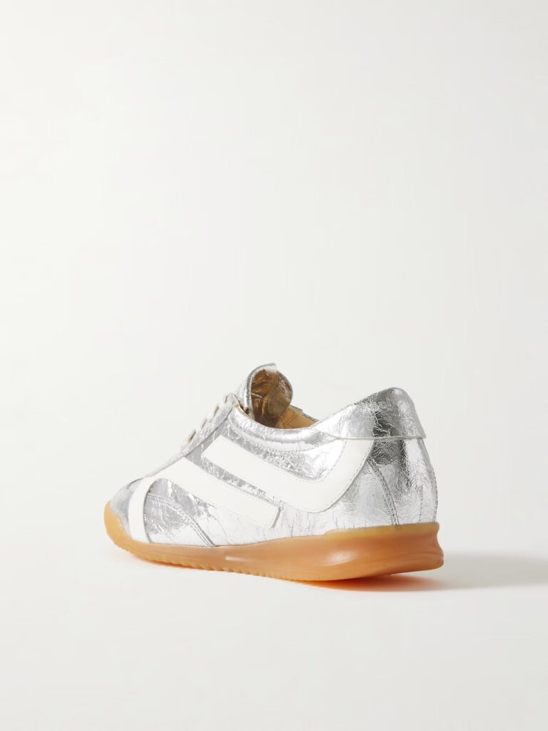 Track Paneled Metallic Crinkled-leather Sneakers Full Size Image 4