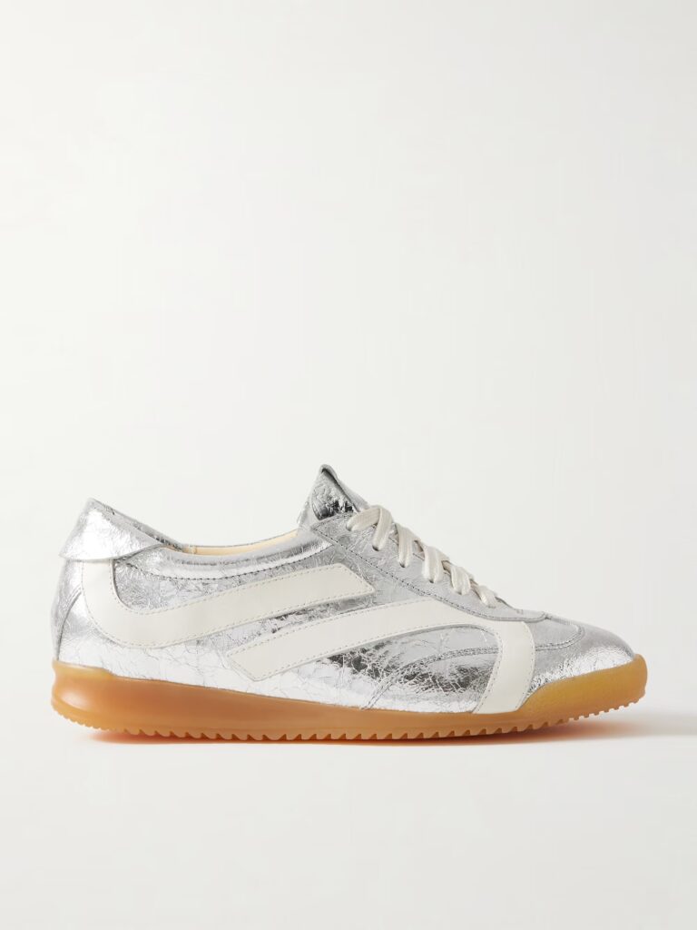 Track Paneled Metallic Crinkled-leather Sneakers Full Size Image 1
