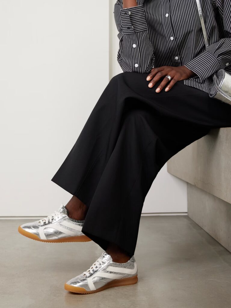 Track Paneled Metallic Crinkled-leather Sneakers Full Size Image 2