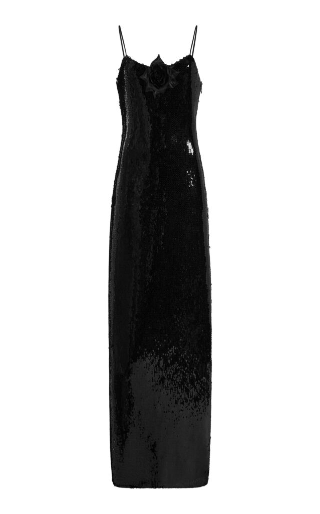 Rosette-Detailed Sequined Slip Gown Full Size Image 2