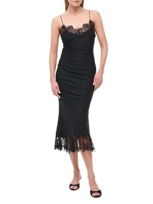 STAUD Nadia Lace-trimmed Midi Dress