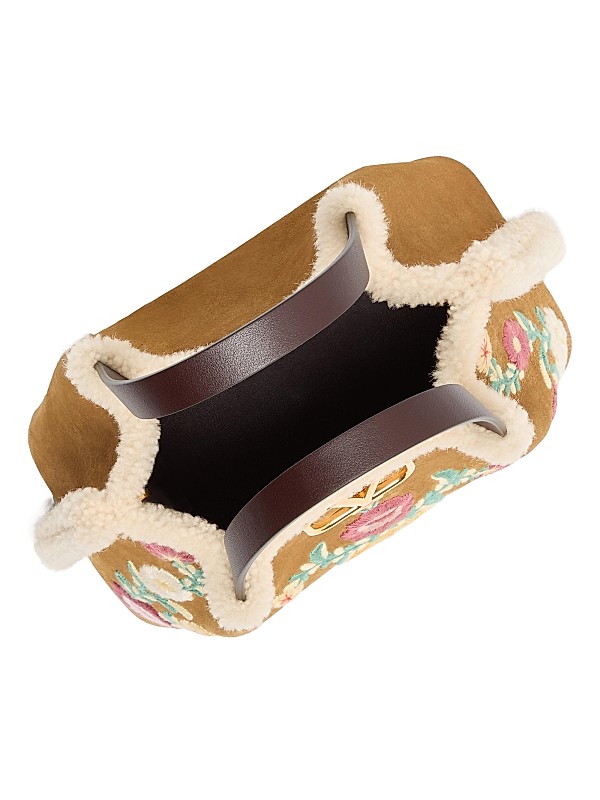 Small Top Handle Bag in Embroidered Suede with Sheepskin Lining Full Size Image 3