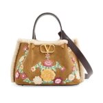 Small Top Handle Bag in Embroidered Suede with Sheepskin Lining Thumbnail 1