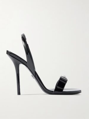 VERSACE Opera Embellished Patent-leather Slingback Sandals