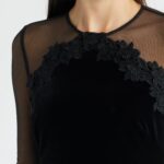 Floral Appliqué Long Sleeve Velvet Cocktail Dress Thumbnail 5