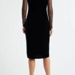 Floral Appliqué Long Sleeve Velvet Cocktail Dress Thumbnail 2