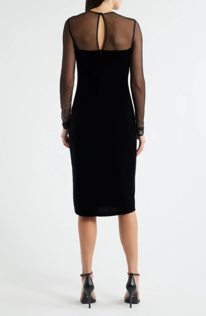 Floral Appliqué Long Sleeve Velvet Cocktail Dress Full Size Image 2