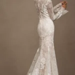 Frances High-Neck Lace Sheath Wedding Gown Thumbnail 2