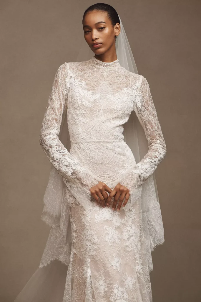 Frances High-Neck Lace Sheath Wedding Gown Full Size Image 3
