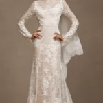 Frances High-Neck Lace Sheath Wedding Gown Thumbnail 1