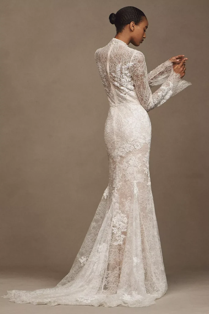 Frances High-Neck Lace Sheath Wedding Gown Full Size Image 2