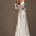 Harlow Off-The-Shoulder Satin & Lace Wedding Gown Thumbnail 4