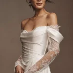 Harlow Off-The-Shoulder Satin & Lace Wedding Gown Thumbnail 2