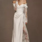 Harlow Off-The-Shoulder Satin & Lace Wedding Gown Thumbnail 1