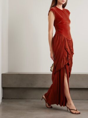 ZIMMERMANN Memento Draped Pleated Velvet and Stretch-knit Maxi Dress