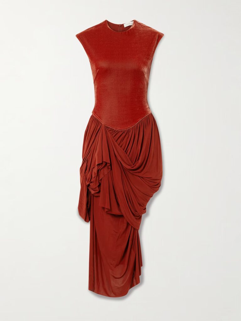 Memento Draped Pleated Velvet and Stretch-knit Maxi Dress Full Size Image 4