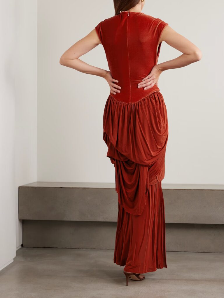 Memento Draped Pleated Velvet and Stretch-knit Maxi Dress Full Size Image 2