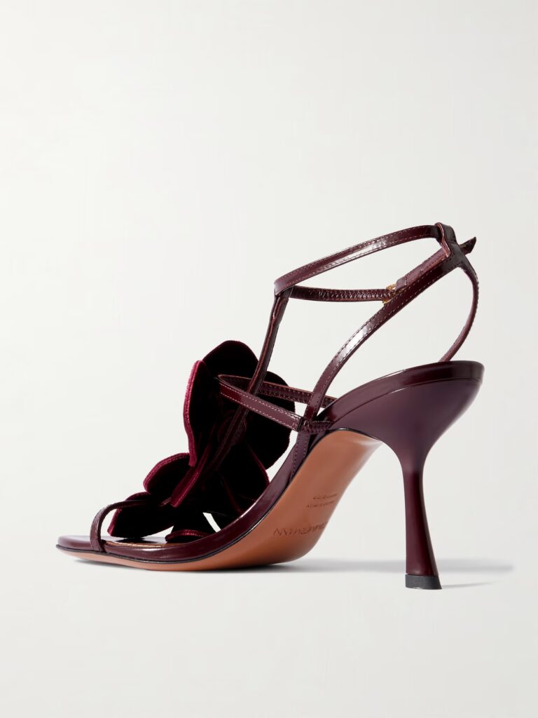 Orchid Appliquéd Velvet-trimmed Glossed-leather Sandals Full Size Image 4
