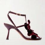 Orchid Appliquéd Velvet-trimmed Glossed-leather Sandals Thumbnail 1