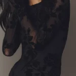 Mizra Mesh Long-Sleeve Mini Dress Thumbnail 4