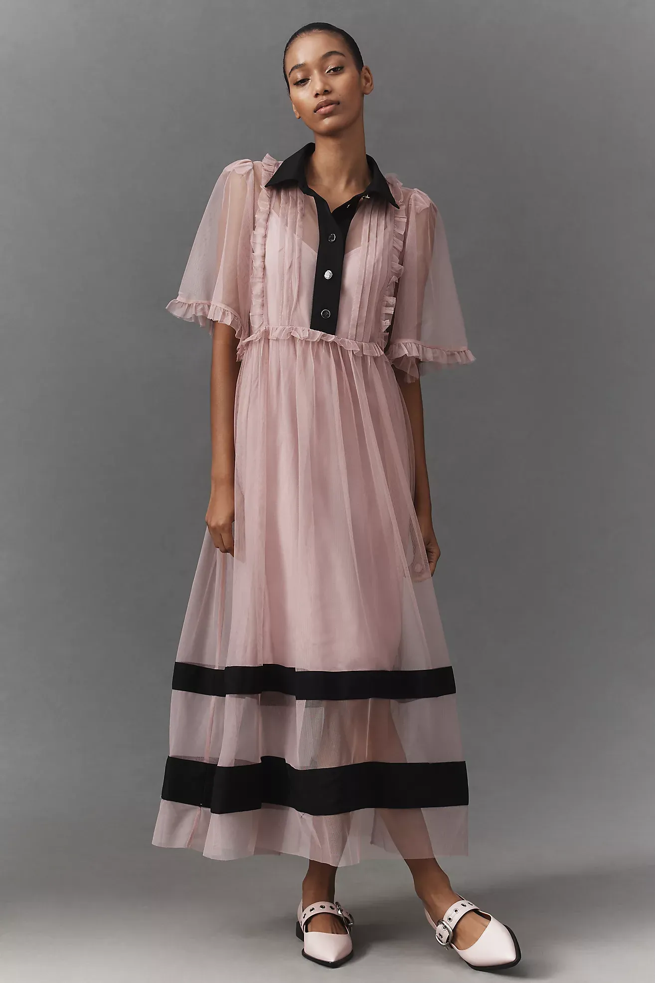 sheer tulle dress anthropologie By Anthropologie Sheer Dot Tulle Slip Dress