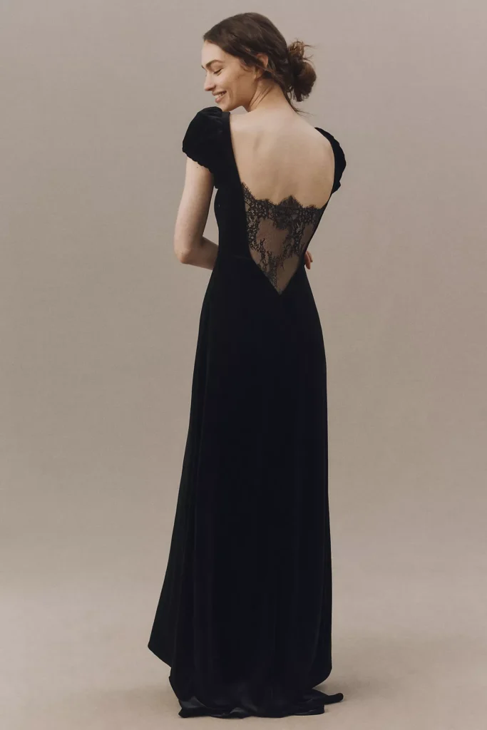 Sweetheart Puff-Sleeve Lace-Back Maxi Dress Full Size Image 4