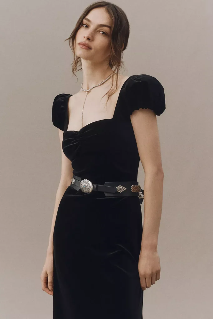 Sweetheart Puff-Sleeve Lace-Back Maxi Dress Full Size Image 3