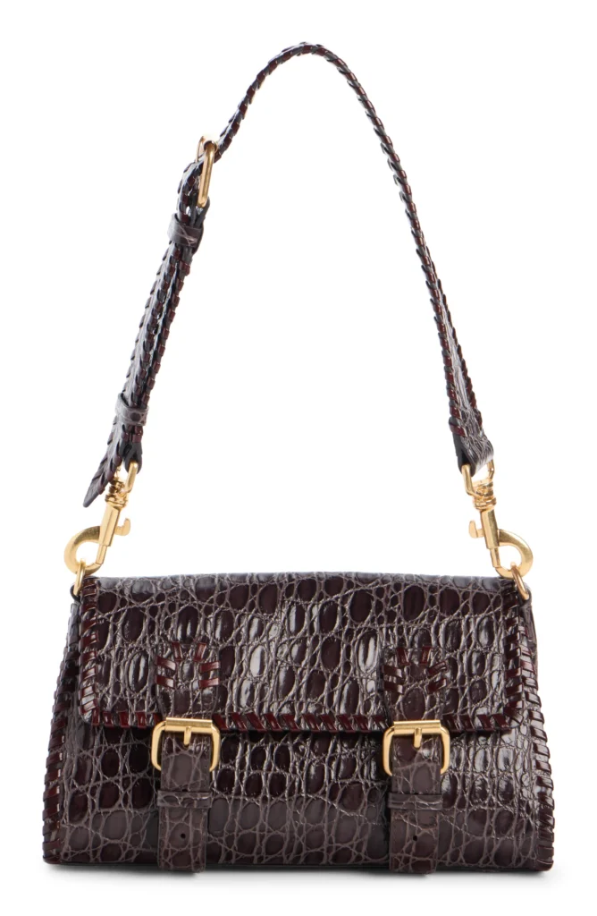 Croc Embossed Leather Satchel Full Size Image 1