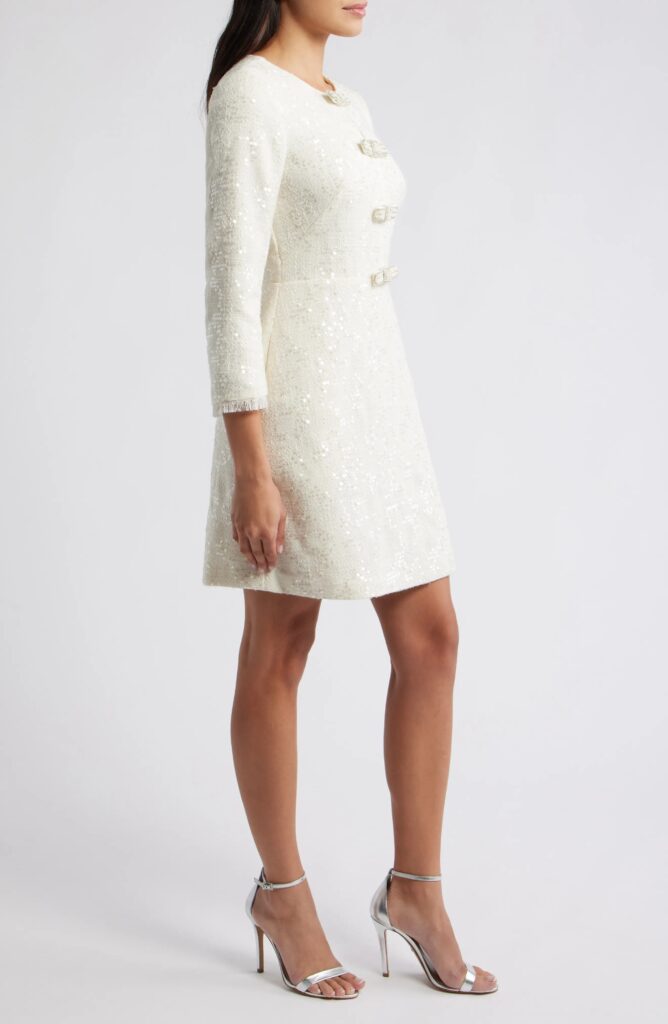 Bow Detail Sequin Tweed Sheath Dress Full Size Image 2